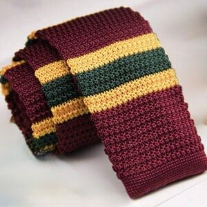 Striped Knit Tie in Burgundy, Green, and Yellow